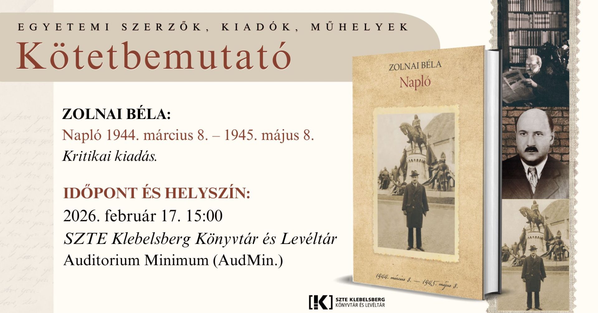 Zolnai Béla: Napló 1944. március 8. – 1945. május 8. ~ Kötetbemutató