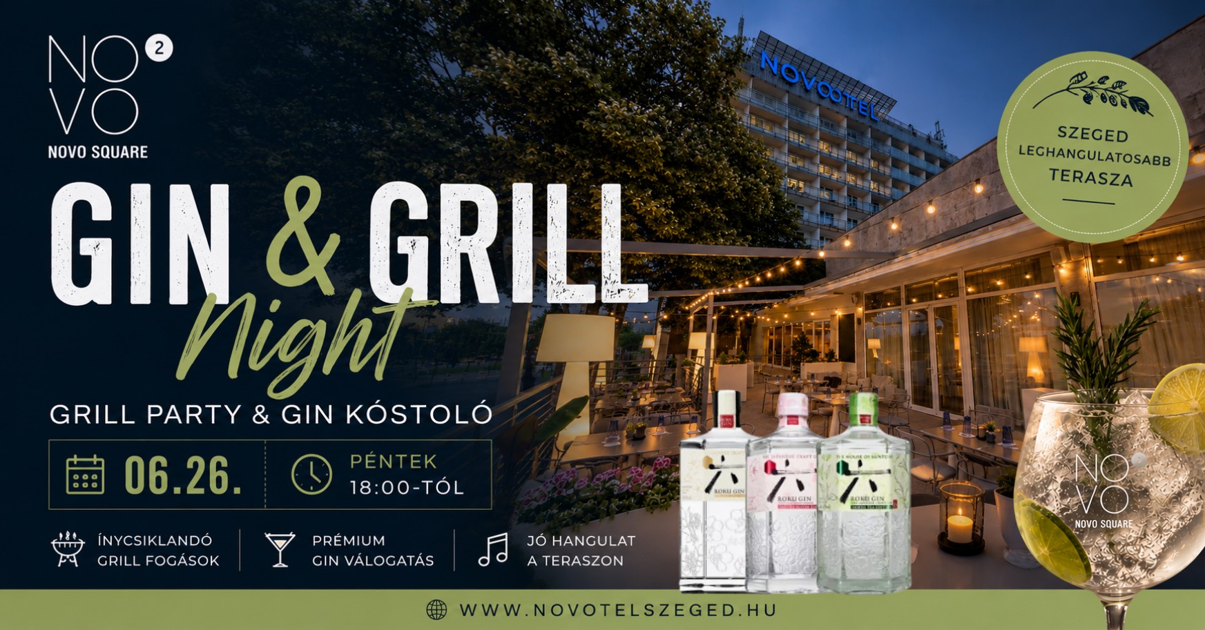 Gin & Grill Night a Novosquare teraszán